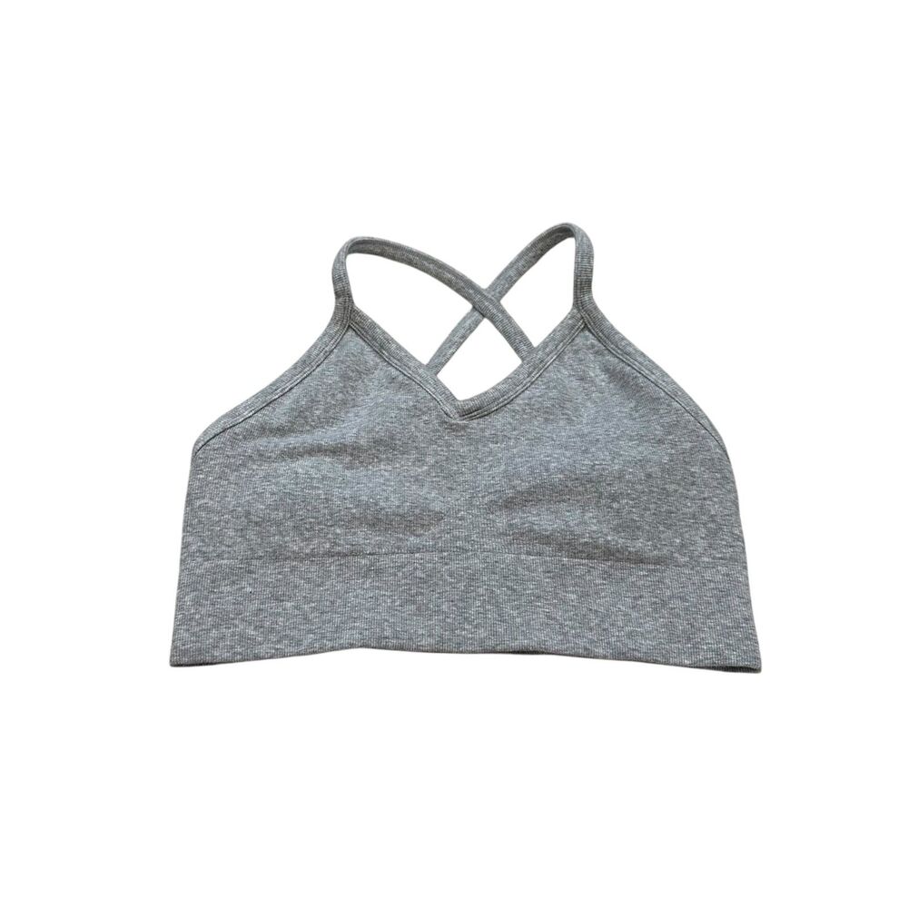 ALO Yoga Seamless Ribbed Low Back Bra - Athletic Heather Grey
